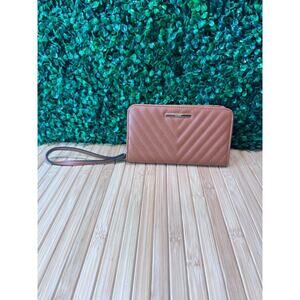 Womens Aldo Large Wallet Zip Around Wristlet 3 Compartment Wristlet Tan Brown